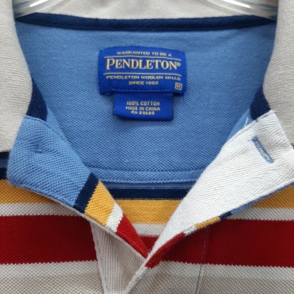 Pendleton Mens Striped Blue Polo Shirt With Yosemite Park Blanket Patch Size XL - Picture 2 of 6